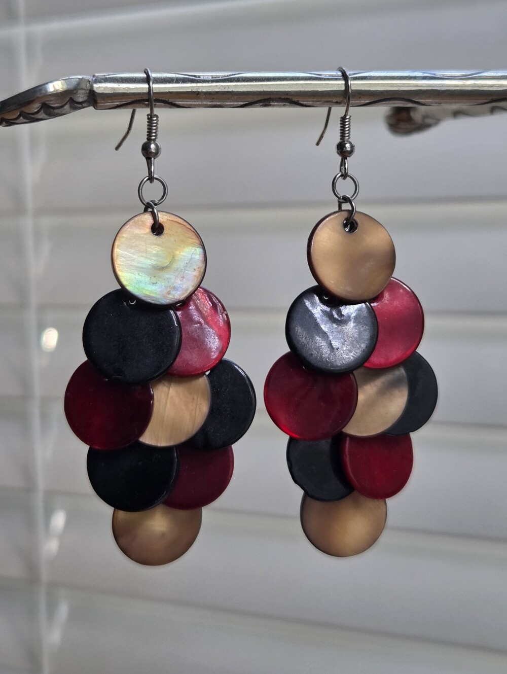 Garnet Gold & Black Disc Drop Chandelier Earrings